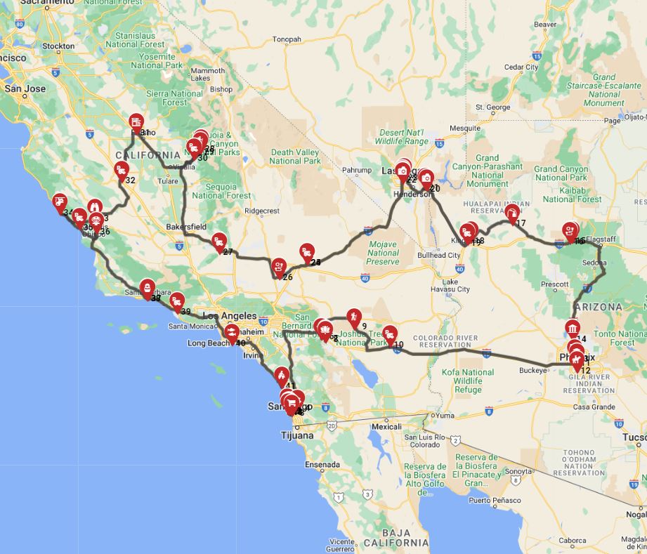 RV route a road trip with a motorhome from San Diego